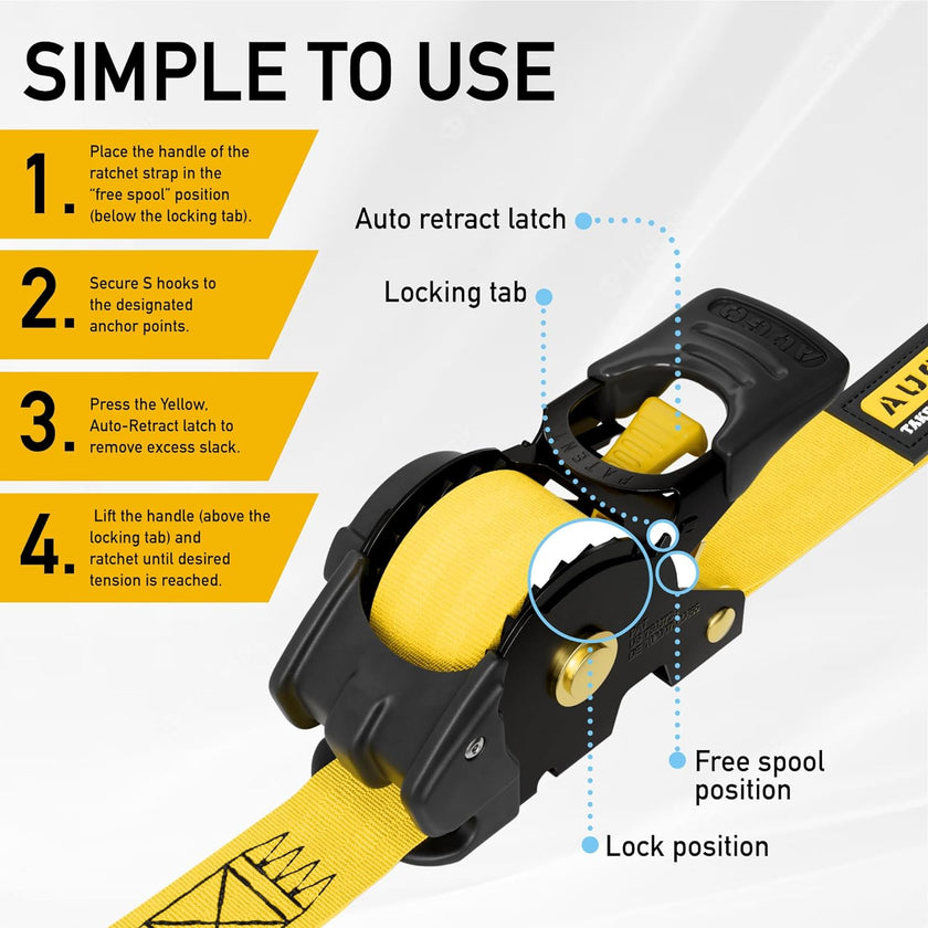 Retractable Ratchet Straps - 2 Pack - 1200 lb Break Strength