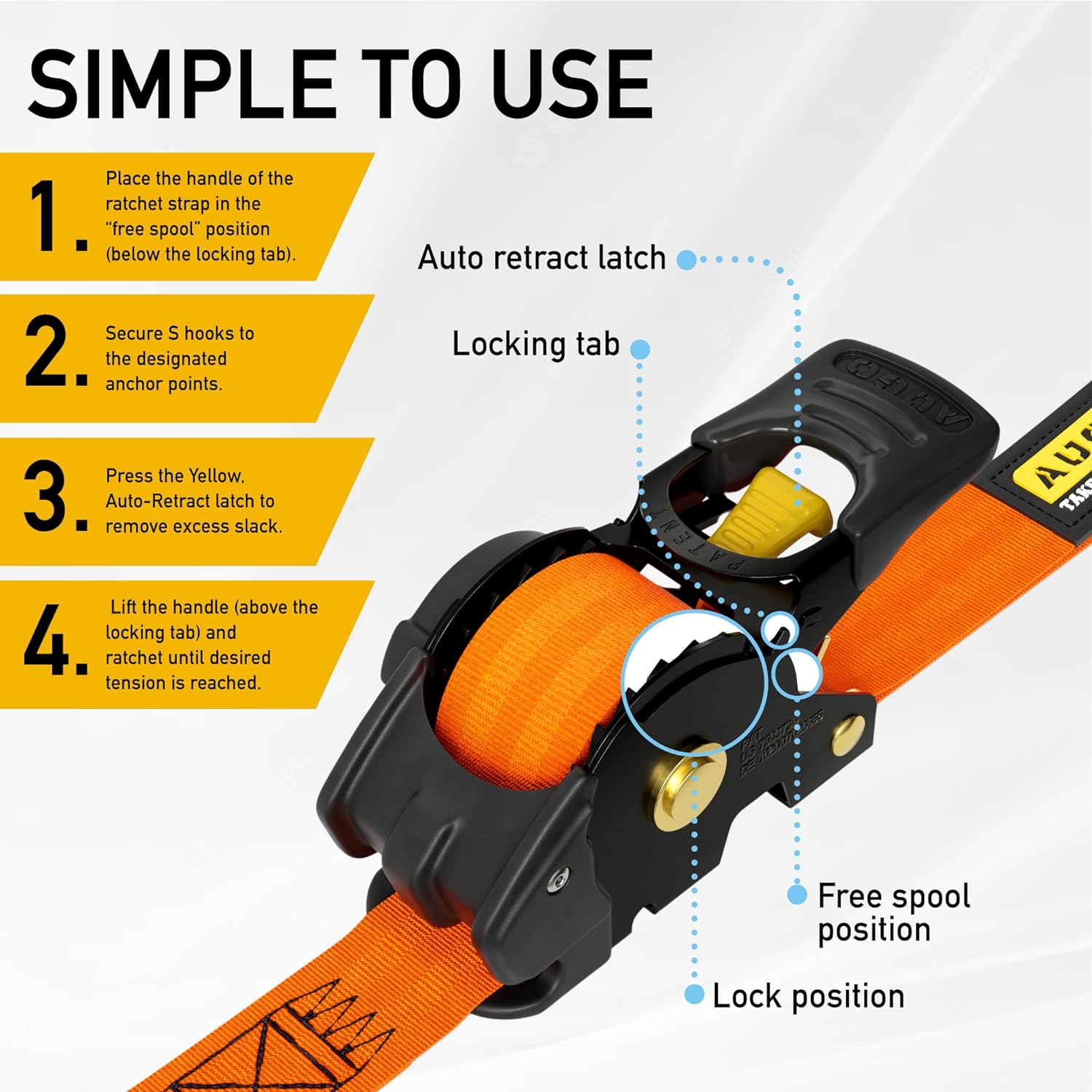 Retractable Ratchet Straps - 2 Pack - 1