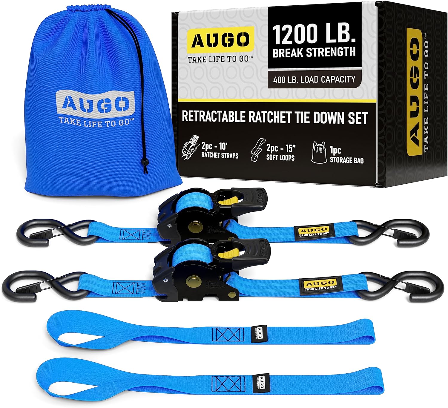 Retractable Ratchet Straps - 2 Pack - 1