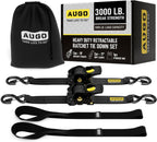 Heavy Duty Retractable Ratchet Straps - 2 Pack - 2" x 10 Ft - 3000 Lb Break Strength