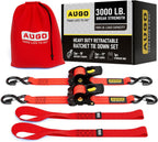 Heavy Duty Retractable Ratchet Straps - 2 Pack - 2" x 10 Ft - 3000 Lb Break Strength