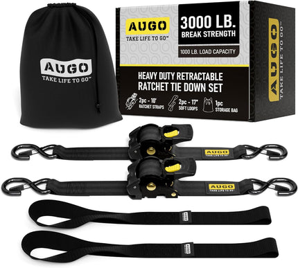 Heavy Duty Retractable Ratchet Straps - 2 Pack - 3000 lb Break Strength