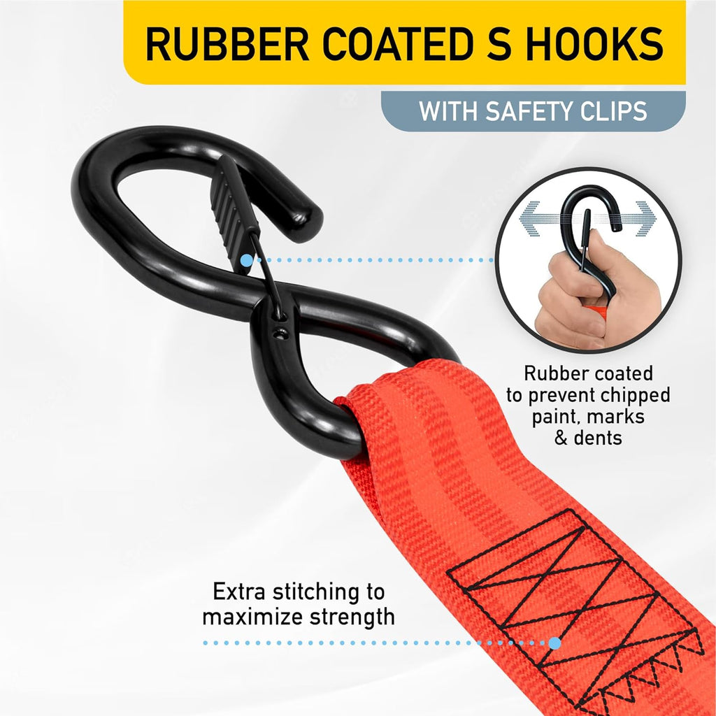 Heavy Duty Retractable Ratchet Straps - 2 Pack - 2" x 10 Ft - 3000 Lb Break Strength