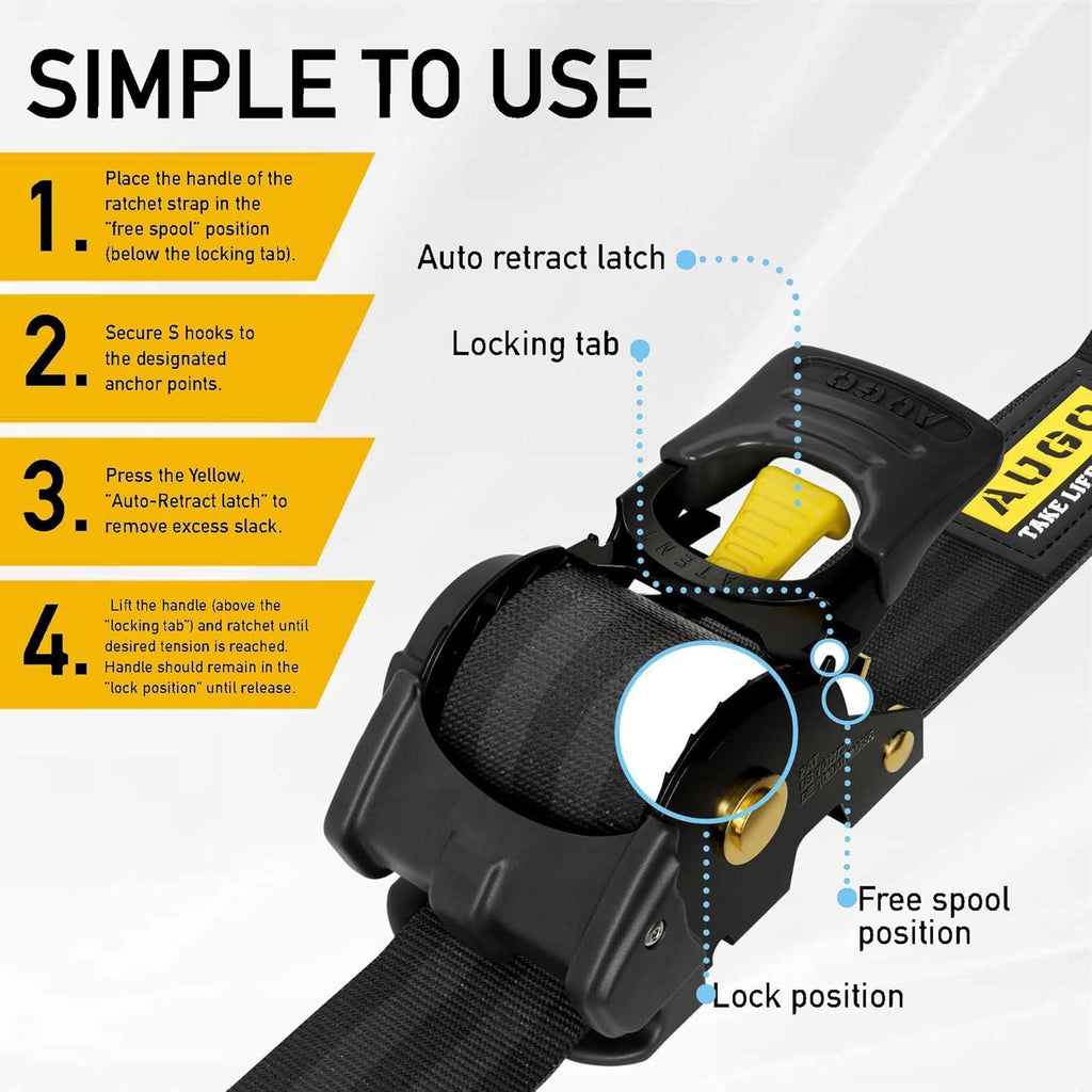 Heavy Duty Retractable Ratchet Straps - 2 Pack - 2" x 10 Ft - 3000 Lb Break Strength