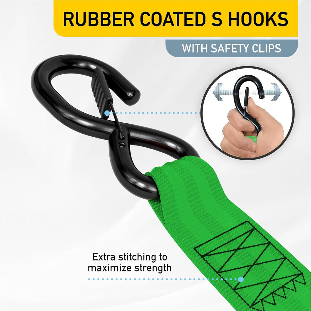 Heavy Duty Retractable Ratchet Straps - 2 Pack - 2" x 10 Ft - 3000 Lb Break Strength