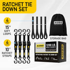 Retractable Ratchet Straps - 4 Pack - 1" x 10 Ft - 1200 Lb Break Strength