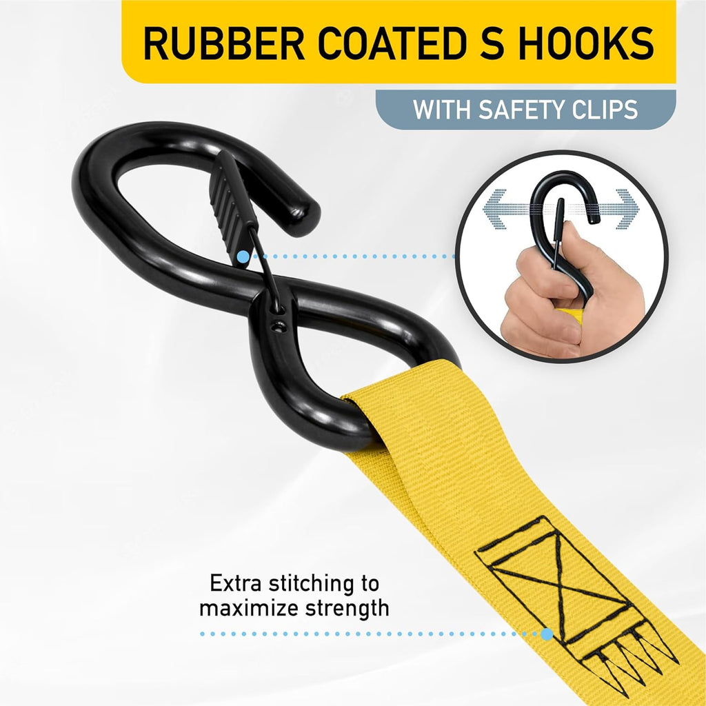 Retractable Ratchet Straps - 4 Pack - 1" x 10 Ft - 1200 Lb Break Strength
