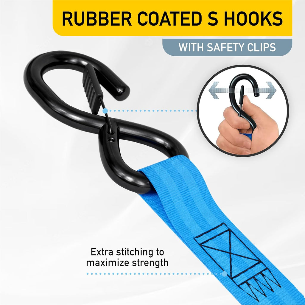 Retractable Ratchet Straps - 4 Pack - 1" x 10 Ft - 1200 Lb Break Strength