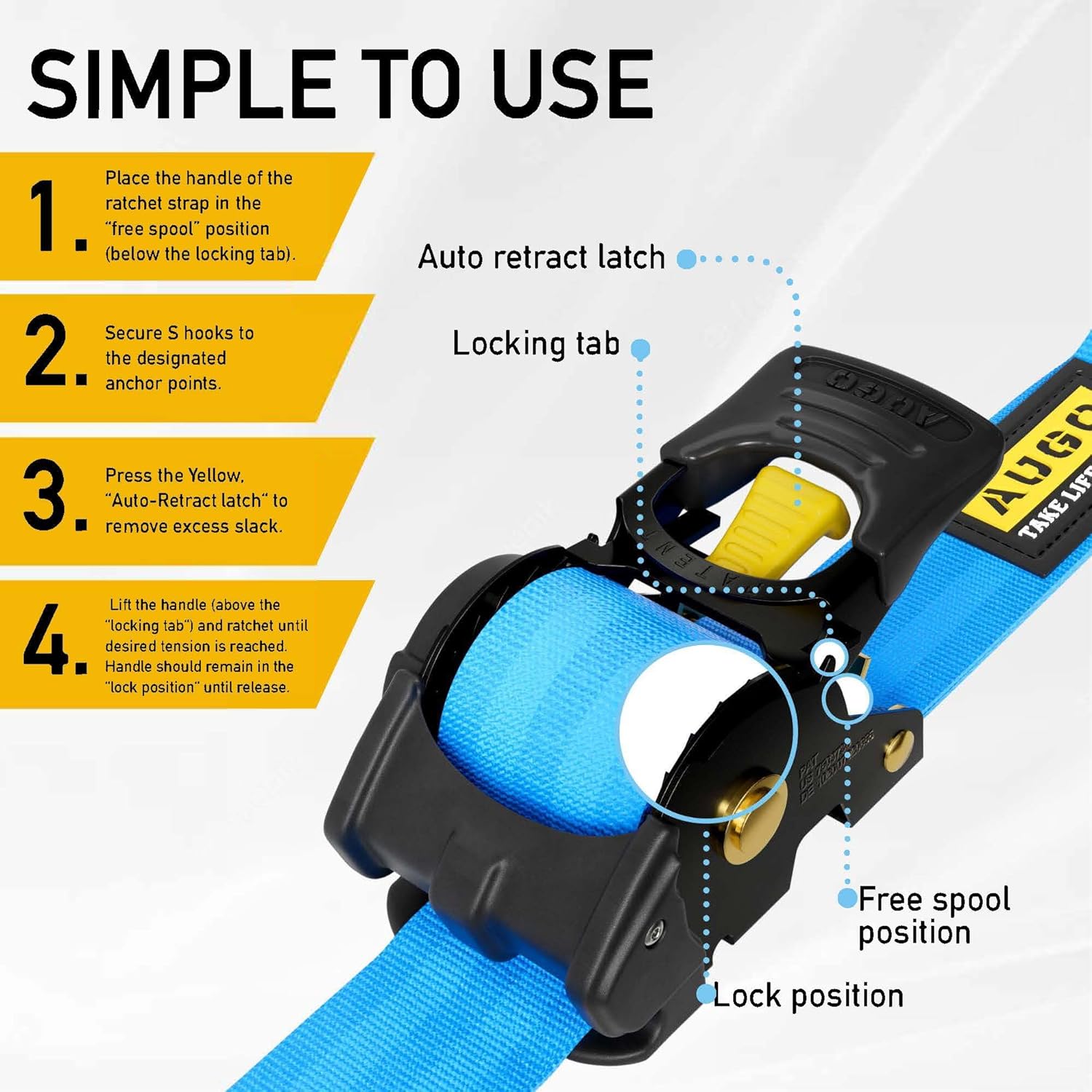 Heavy Duty Retractable Ratchet Straps - 2 Pack - 2" x 10 Ft - 3000 Lb Break Strength