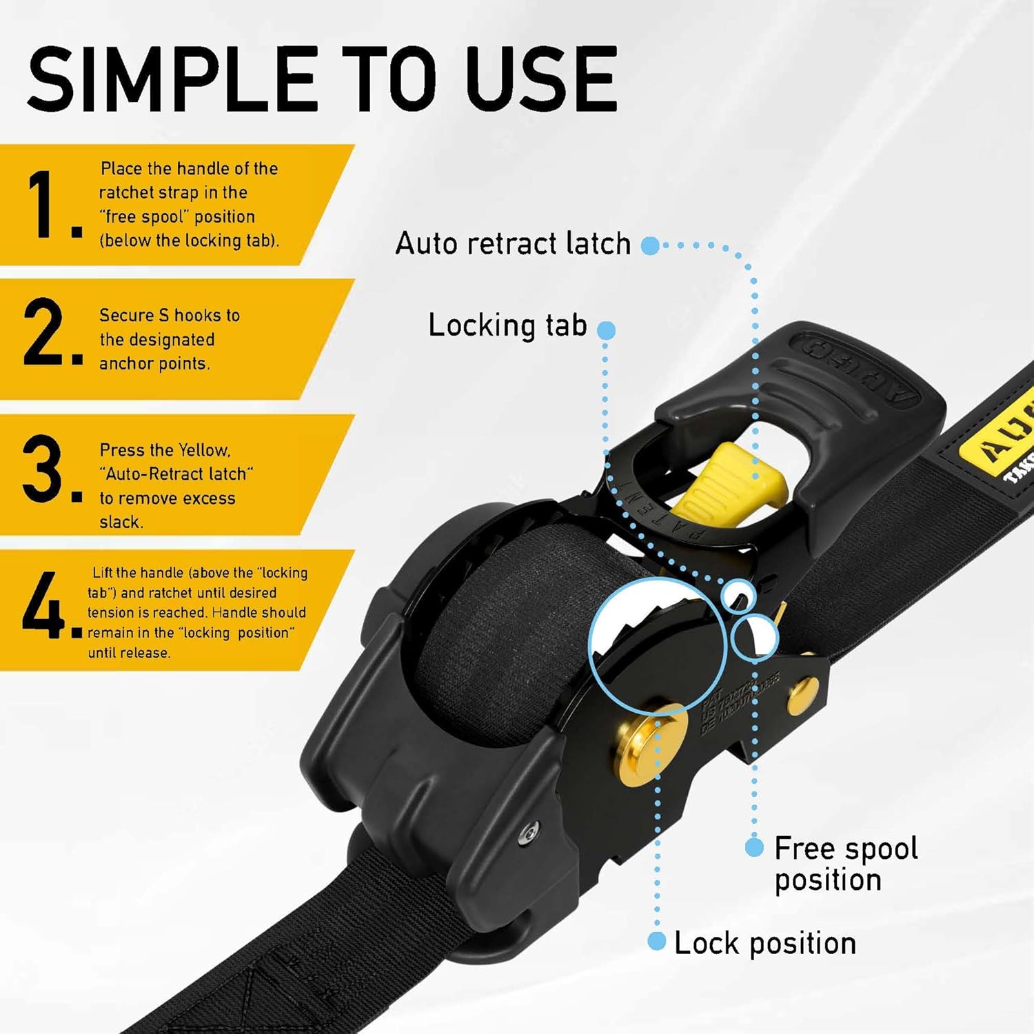 Retractable Ratchet Straps - 4 Pack - 1" x 10 Ft - 1200 Lb Break Strength