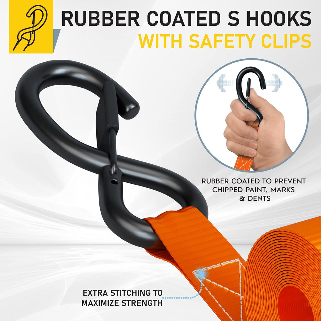 Ratchet Straps - 4 Pack - 1" x 15 Ft - 2200 Lb Break Strength