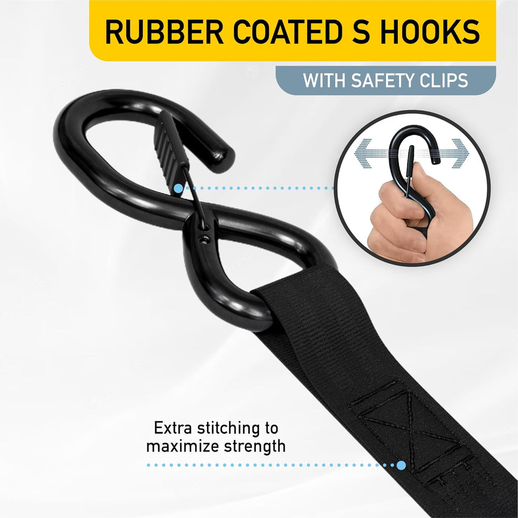 Retractable Ratchet Straps - 4 Pack - 1" x 10 Ft - 1200 Lb Break Strength