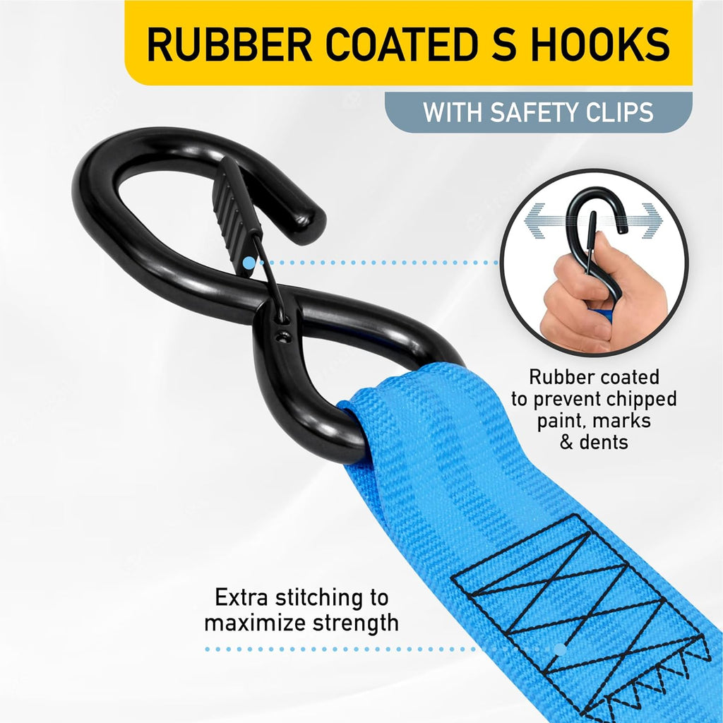 Heavy Duty Retractable Ratchet Straps - 2 Pack - 2" x 10 Ft - 3000 Lb Break Strength