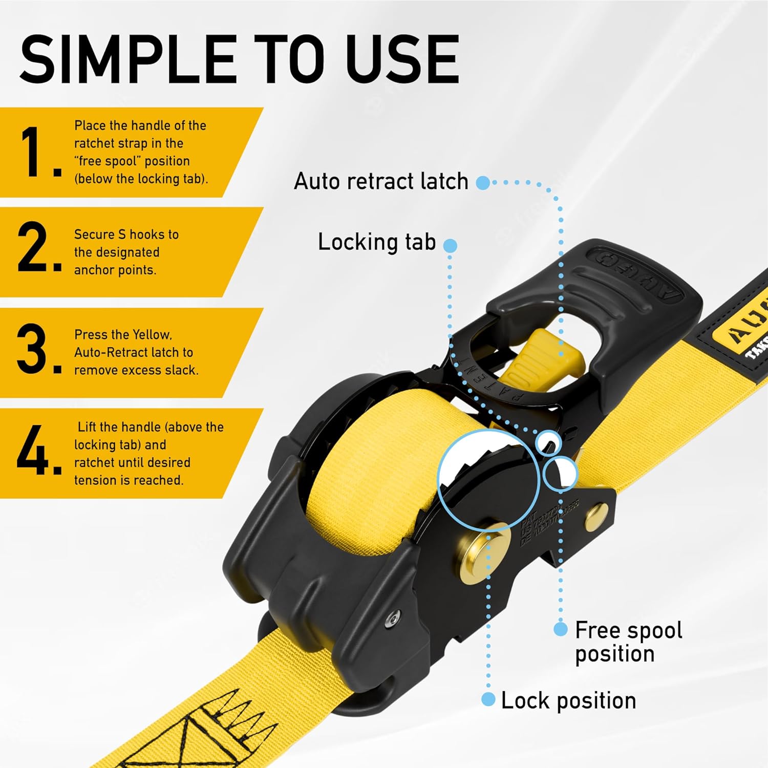 Retractable Ratchet Straps - 2 Pack - 1" x 10 Ft - 1200 Lb Break Strength