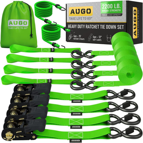 Heavy Duty Ratchet Straps - 4 Pack – 15 ft - 2200 lb Break Strength