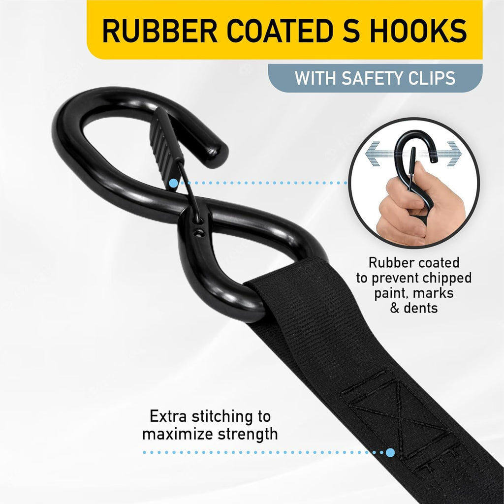 Heavy Duty Retractable Ratchet Straps - 4 Pack - 1" x 12 Ft - 1500 Lb Break Strength