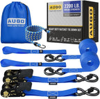 AUGO Ratchet Tie Down Straps -2 PK– 15 FT – Break Strength – Safety Lock S Hooks –for Moving Cargo, Appliances, Lawn Equipment, Motorcycle – Includes 1 Bungee Cord, 2 Soft Loops, Storage Bag
