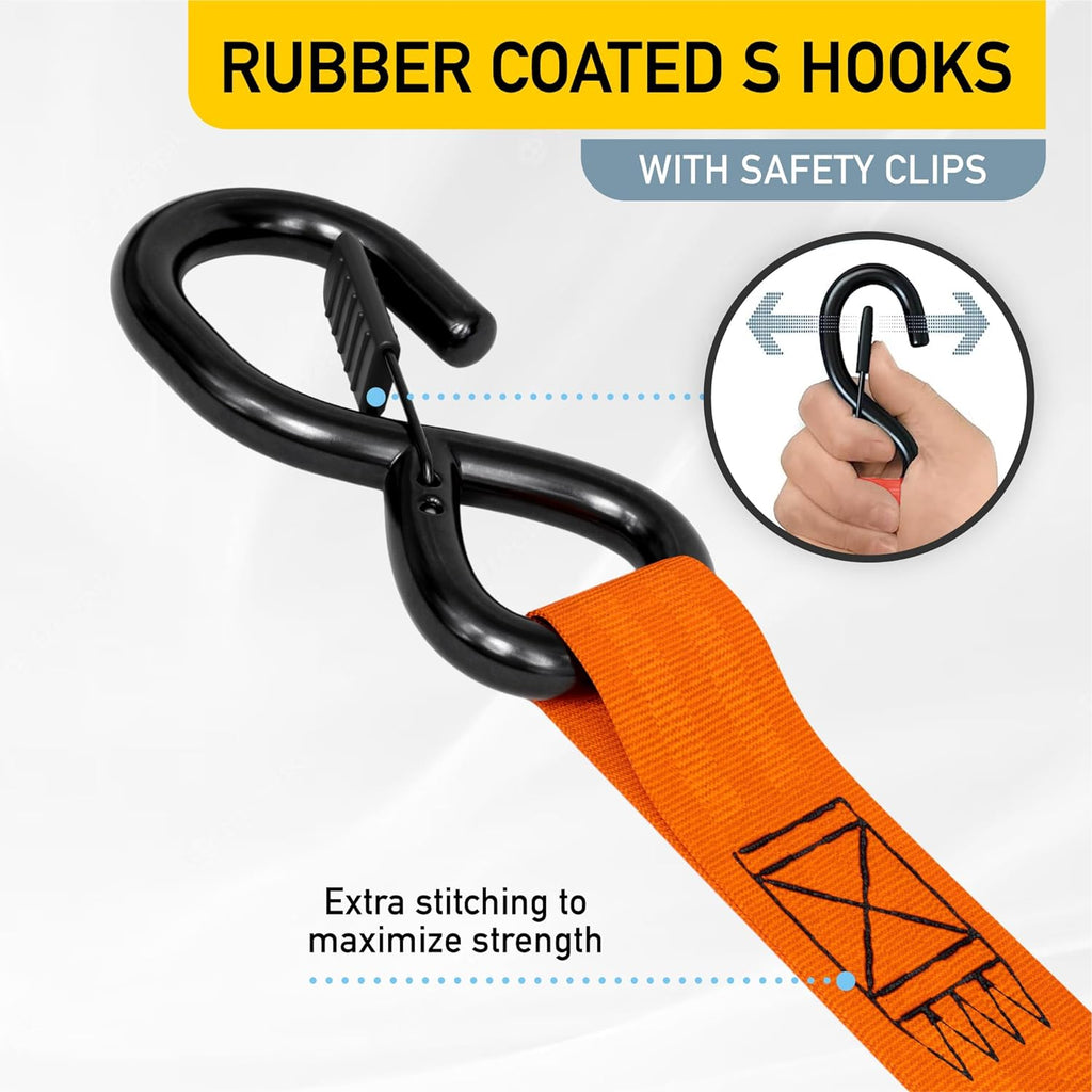 Retractable Ratchet Straps - 4 Pack - 1" x 10 Ft - 1200 Lb Break Strength