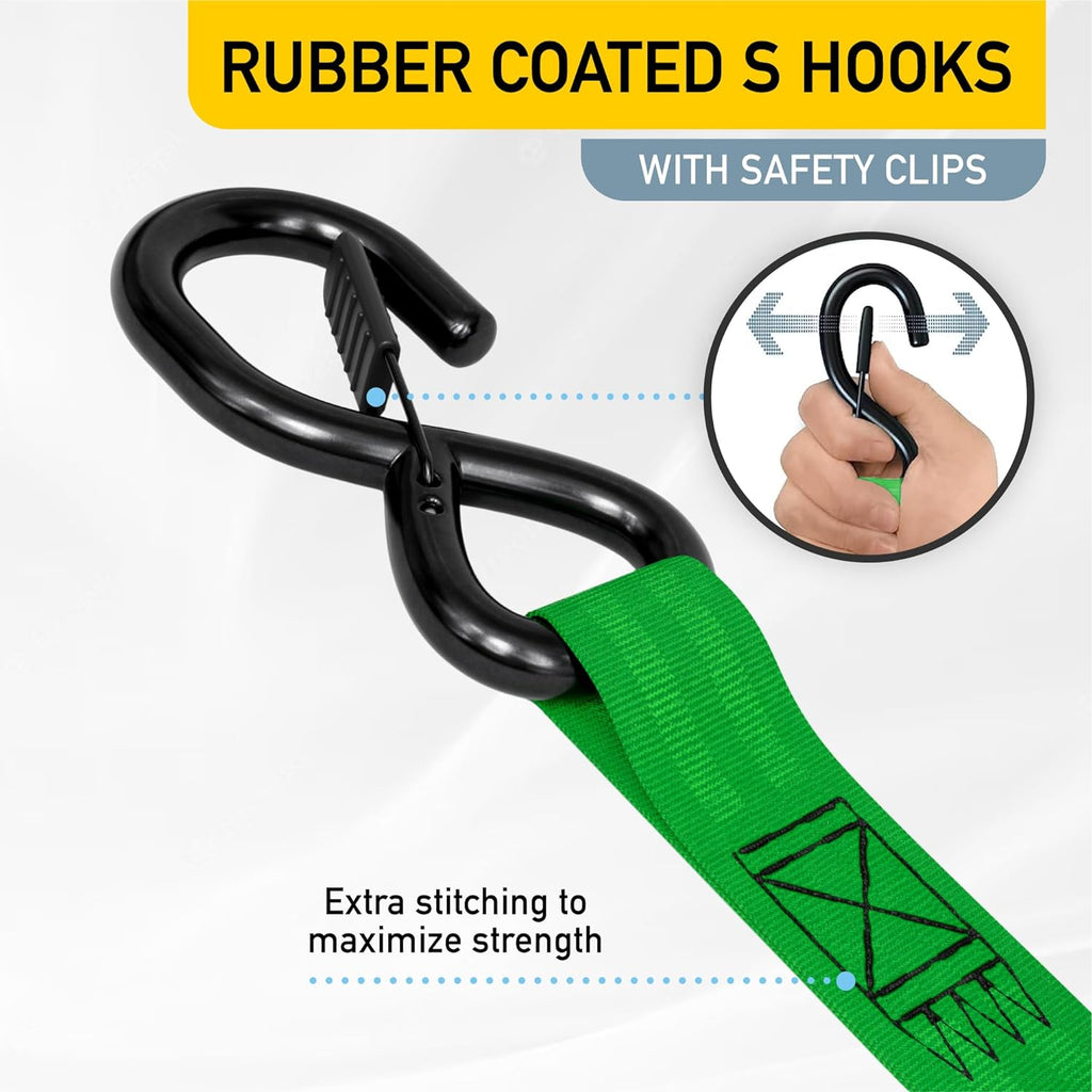 Retractable Ratchet Straps - 2 Pack - 1" x 10 Ft - 1200 Lb Break Strength