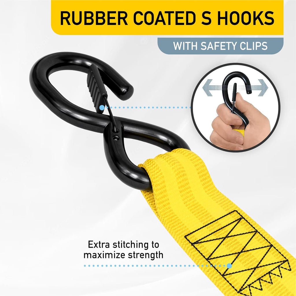 Heavy Duty Retractable Ratchet Straps - 2 Pack - 2" x 10 Ft - 3000 Lb Break Strength