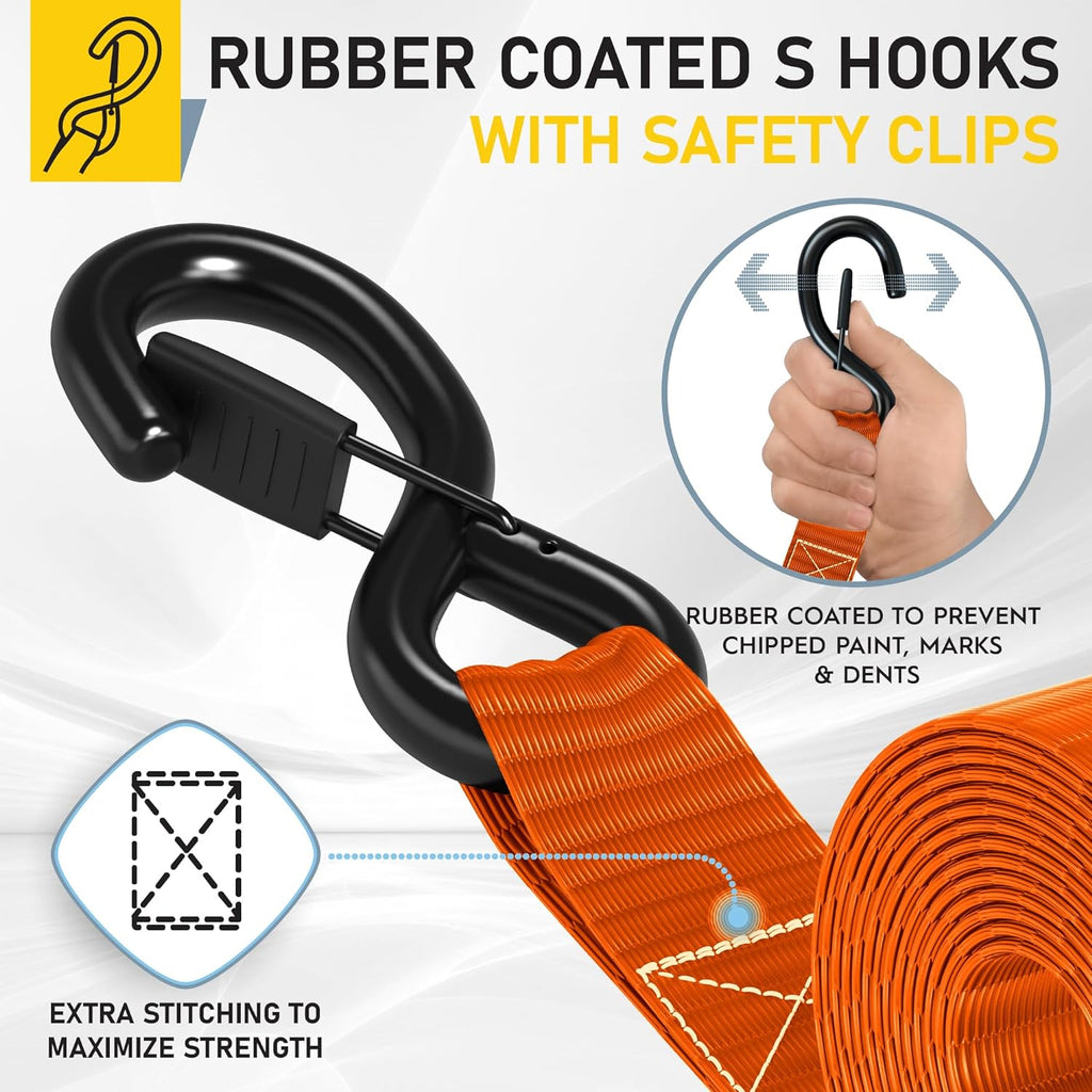 Heavy Duty Ratchet Straps - 4 Pack - 1.5" x 15 Ft - 4400 Lb Break Strength