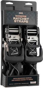 AUGO Ratchet Tie Down Straps -2 PK– 15 FT – Break Strength – Safety Lock S Hooks –for Moving Cargo, Appliances, Lawn Equipment, Motorcycle – Includes 1 Bungee Cord, 2 Soft Loops, Storage Bag