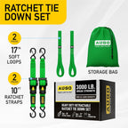 Heavy Duty Retractable Ratchet Straps - 2 Pack - 2" x 10 Ft - 3000 Lb Break Strength