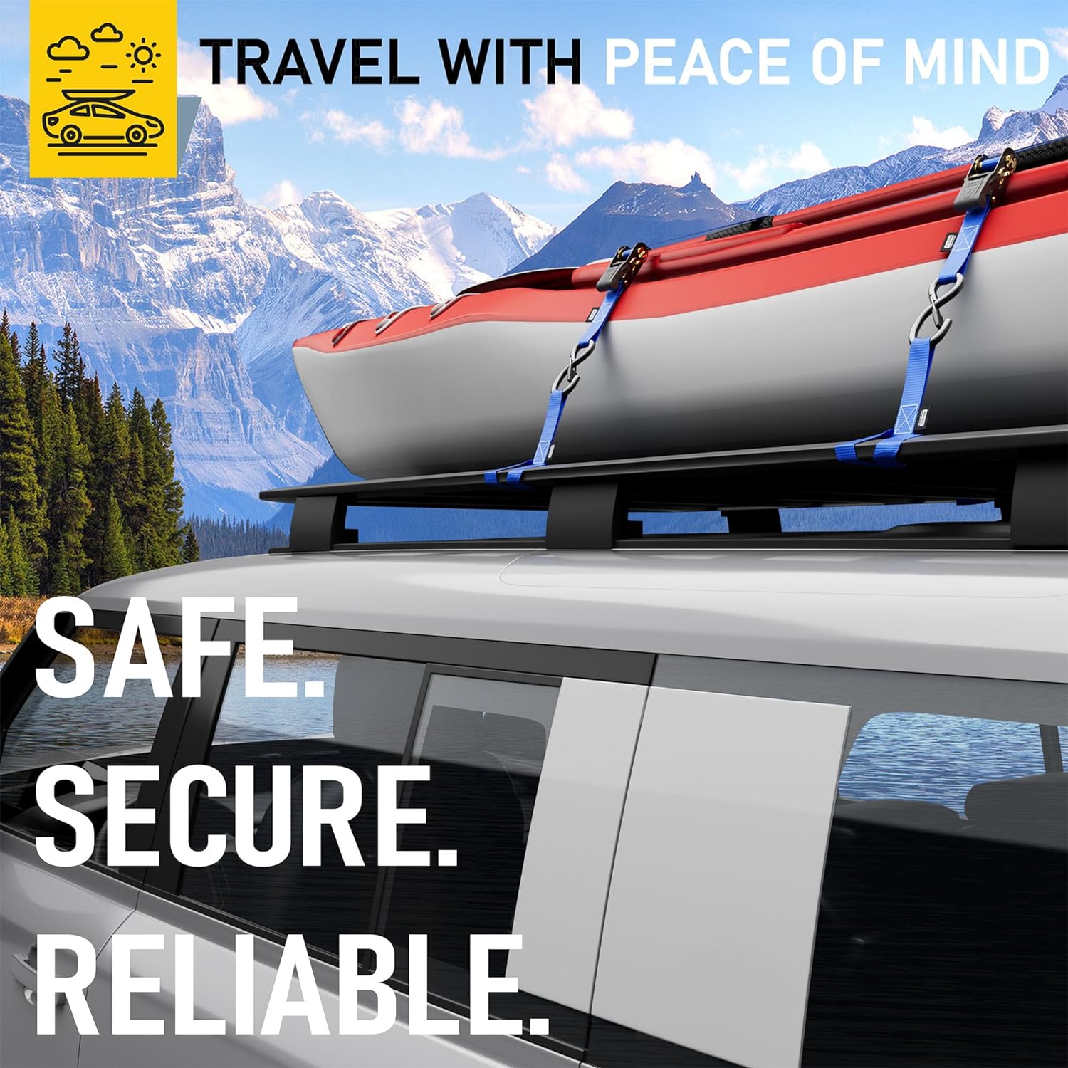 AUGO Ratchet Tie Down Straps -2 PK– 15 FT – Break Strength – Safety Lock S Hooks –for Moving Cargo, Appliances, Lawn Equipment, Motorcycle – Includes 1 Bungee Cord, 2 Soft Loops, Storage Bag