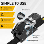 Heavy Duty Retractable Ratchet Straps - 4 Pack - 1" x 12 Ft - 1500 Lb Break Strength