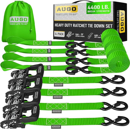 Heavy Duty Ratchet Straps - 4 Pack – 15 ft - 4400 lb Break Strength