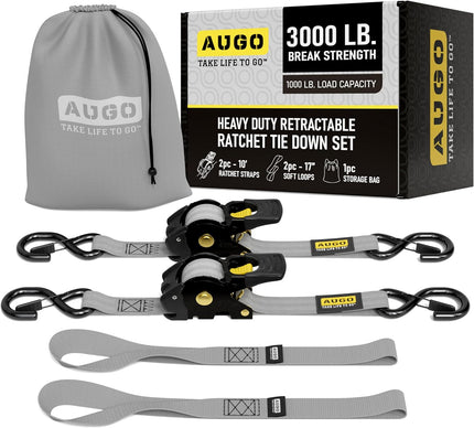 Heavy Duty Retractable Ratchet Straps - 2 Pack - 3000 lb Break Strength