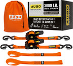 Heavy Duty Retractable Ratchet Straps - 2 Pack - 2" x 10 Ft - 3000 Lb Break Strength