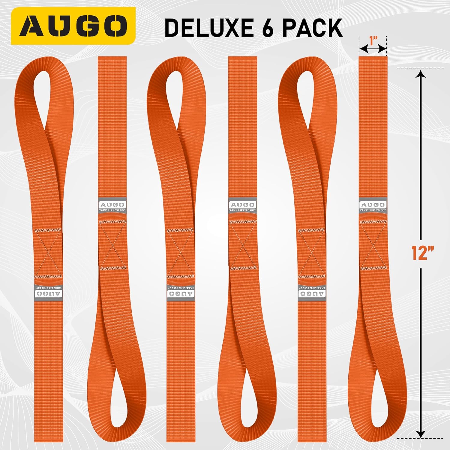 Soft Loop Tie Down Straps - 6 Pack - 1" x 12" - 4500 Lb Break Strength