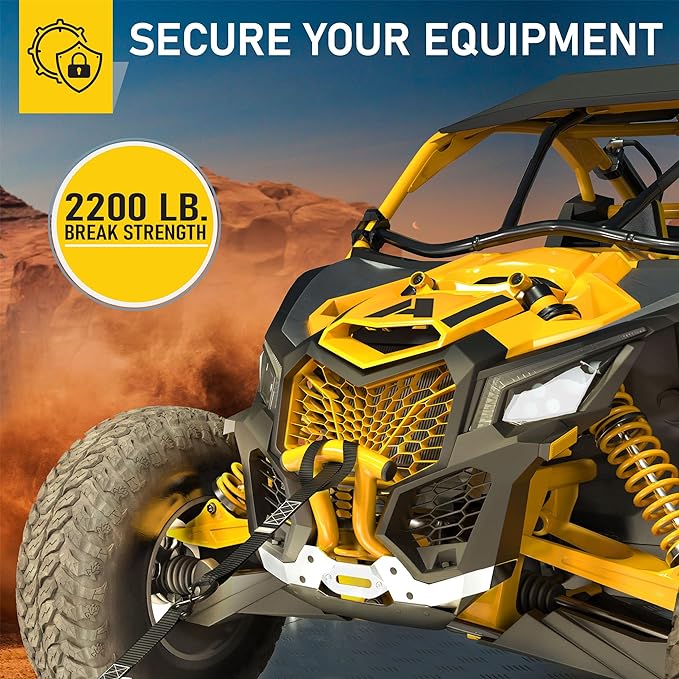 AUGO Ratchet Tie Down Straps -2 PK– 15 FT – Break Strength – Safety Lock S Hooks –for Moving Cargo, Appliances, Lawn Equipment, Motorcycle – Includes 1 Bungee Cord, 2 Soft Loops, Storage Bag