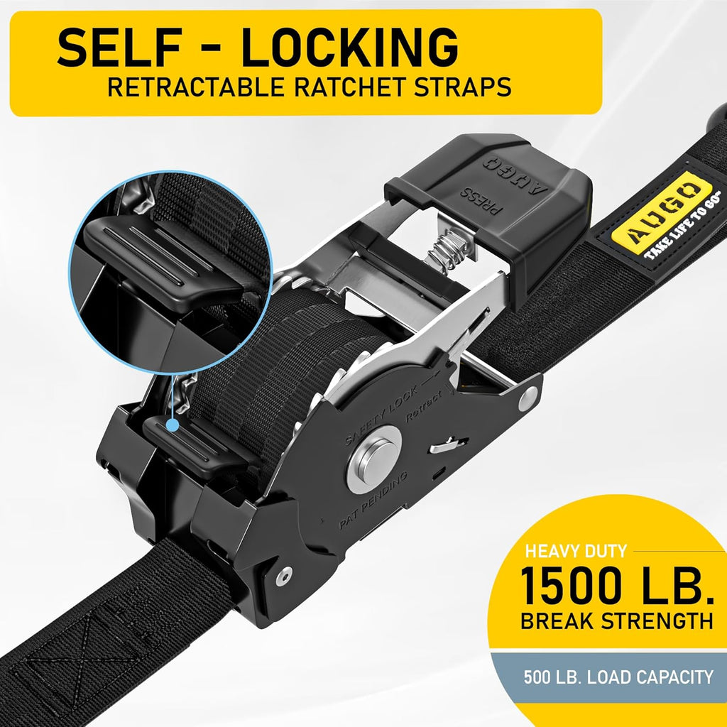 Heavy Duty Retractable Ratchet Straps - 4 Pack - 1" x 12 Ft - 1500 Lb Break Strength