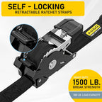 Heavy Duty Retractable Ratchet Straps - 4 Pack - 1" x 12 Ft - 1500 Lb Break Strength