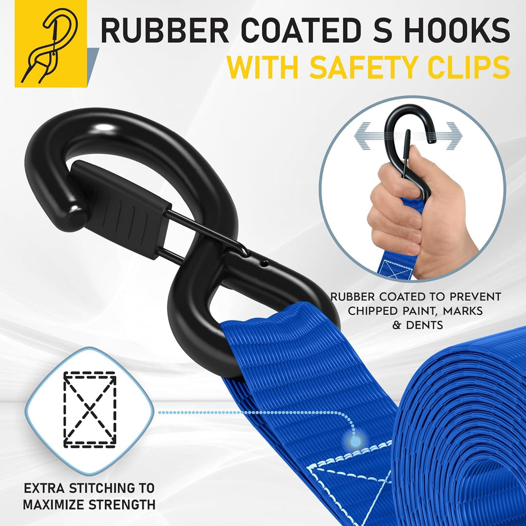 Heavy Duty Ratchet Straps - 4 Pack - 1.5" x 10 Ft - 4400 Lb Break Strength