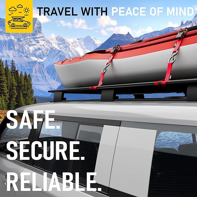 AUGO Ratchet Tie Down Straps -2 PK– 15 FT – Break Strength – Safety Lock S Hooks –for Moving Cargo, Appliances, Lawn Equipment, Motorcycle – Includes 1 Bungee Cord, 2 Soft Loops, Storage Bag