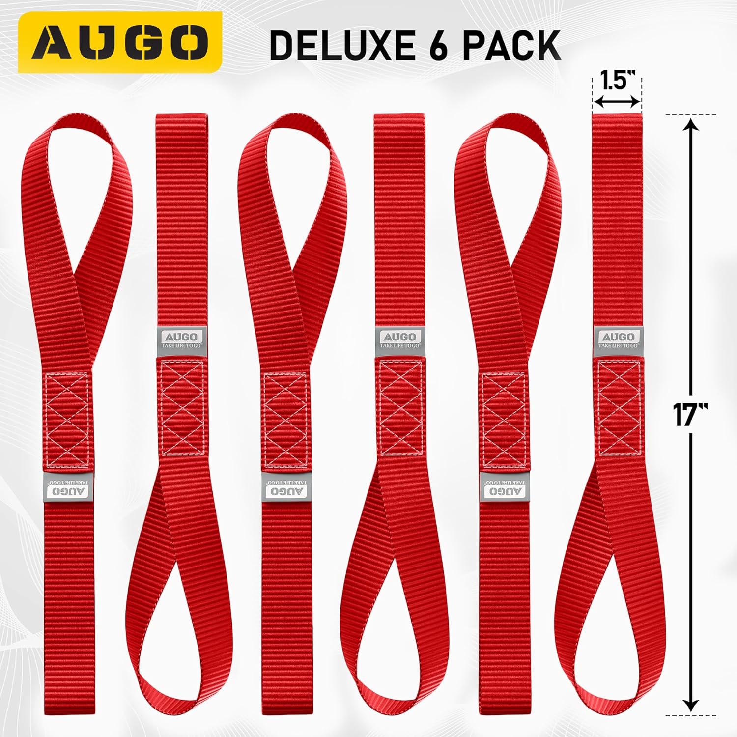 Heavy Duty Soft Loop Tie Down Straps - 6 Pack - 1.5" x 17" - 10000 Lb Break Strength