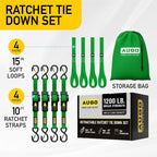 Retractable Ratchet Straps - 4 Pack - 1" x 10 Ft - 1200 Lb Break Strength