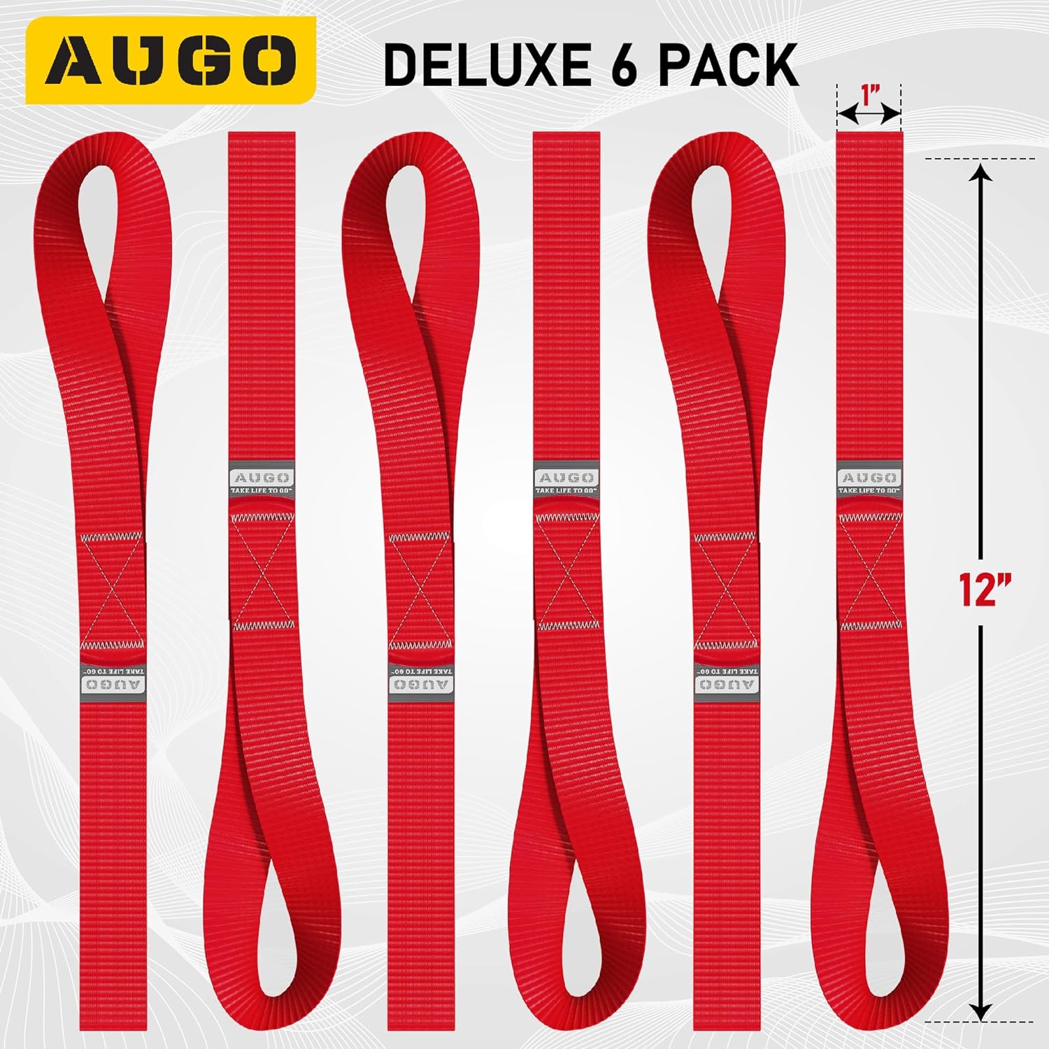 Soft Loop Tie Down Straps - 6 Pack - 1" x 12" - 4500 Lb Break Strength