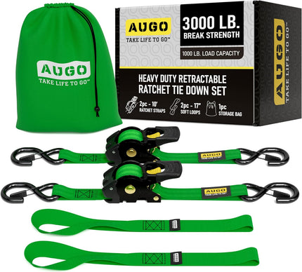 Heavy Duty Retractable Ratchet Straps - 2 Pack - 3000 lb Break Strength