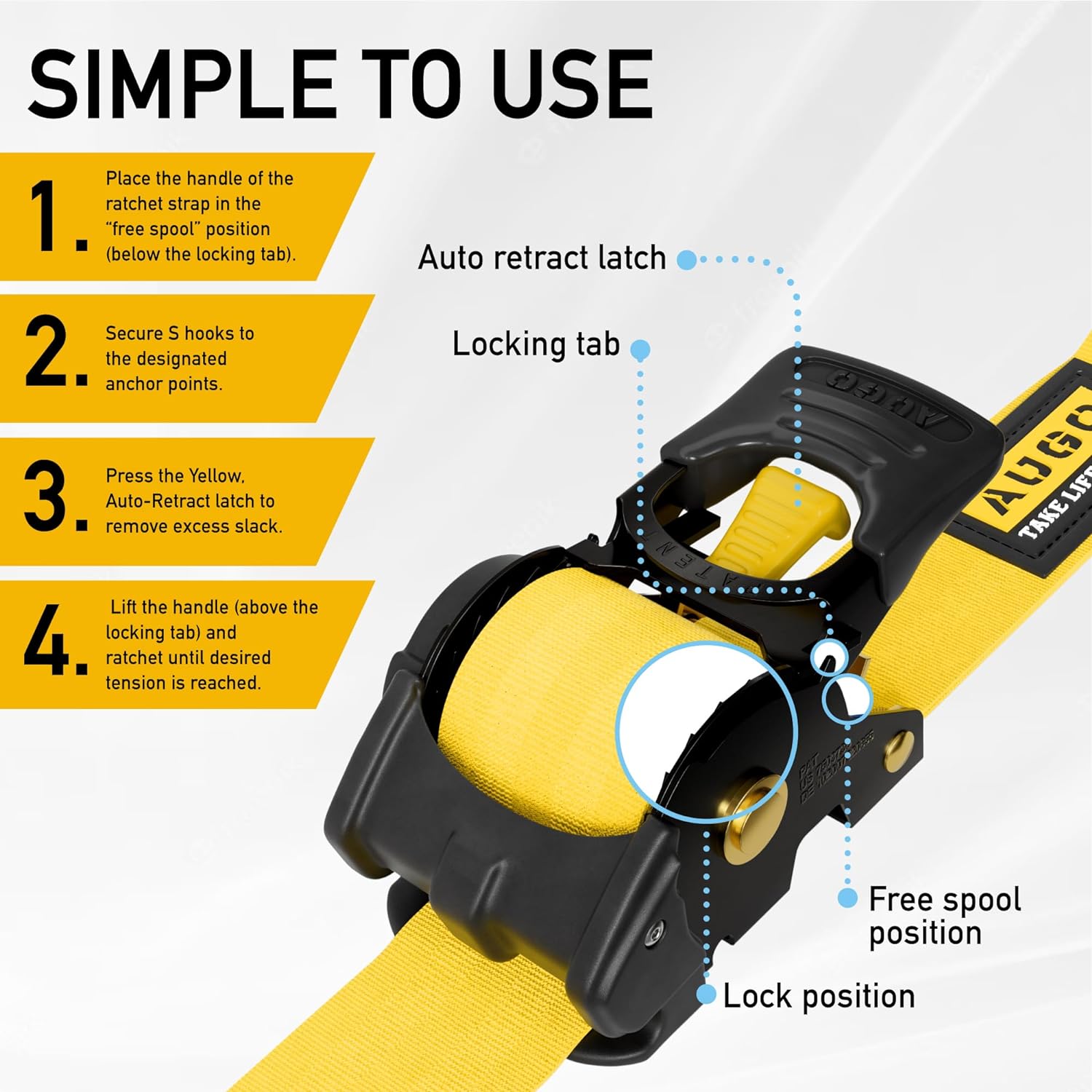 Heavy Duty Retractable Ratchet Straps - 2 Pack - 2" x 10 Ft - 3000 Lb Break Strength