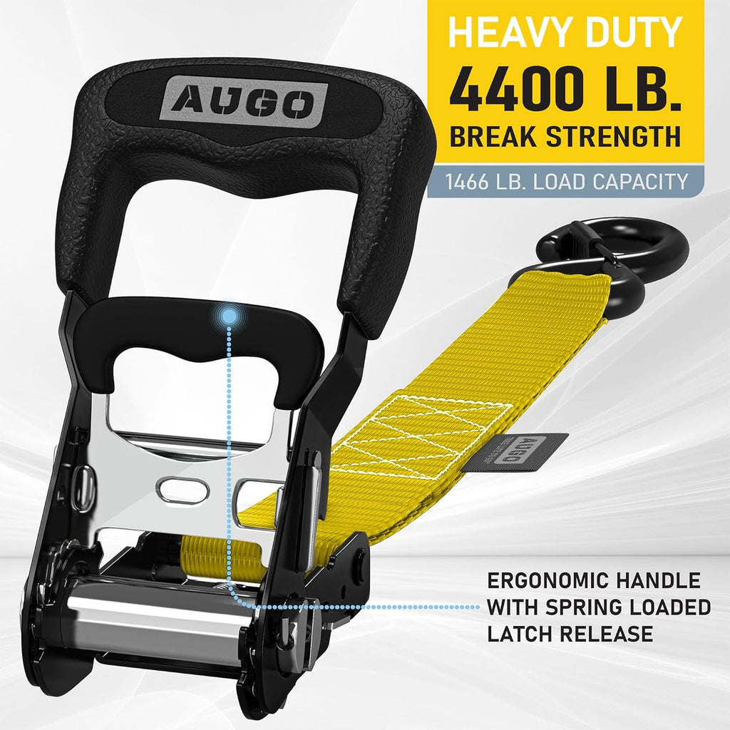 Heavy Duty Ratchet Straps - 4 Pack - 1.5" x 10 Ft - 4400 Lb Break Strength