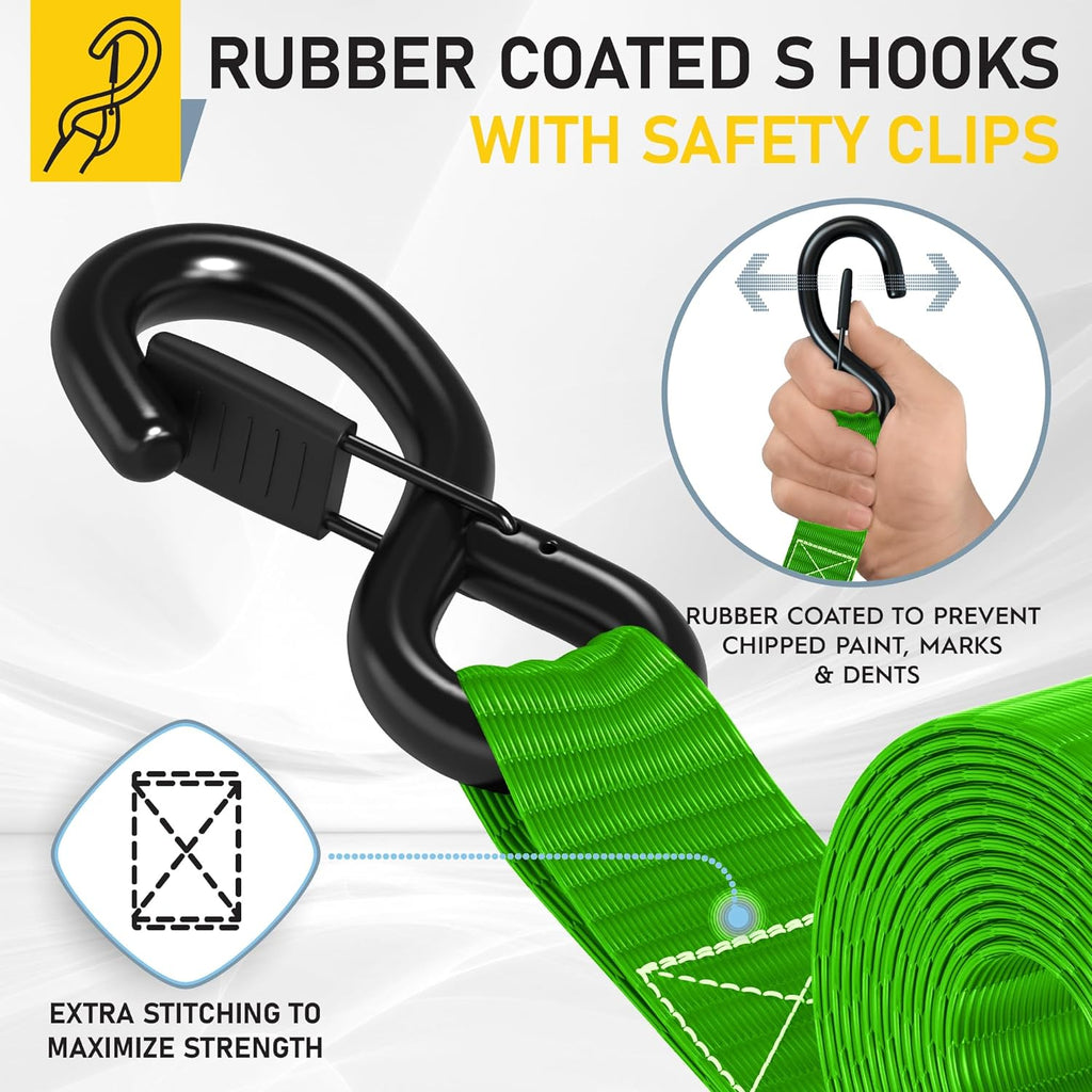 Heavy Duty Ratchet Straps - 4 Pack - 1.5" x 10 Ft - 4400 Lb Break Strength