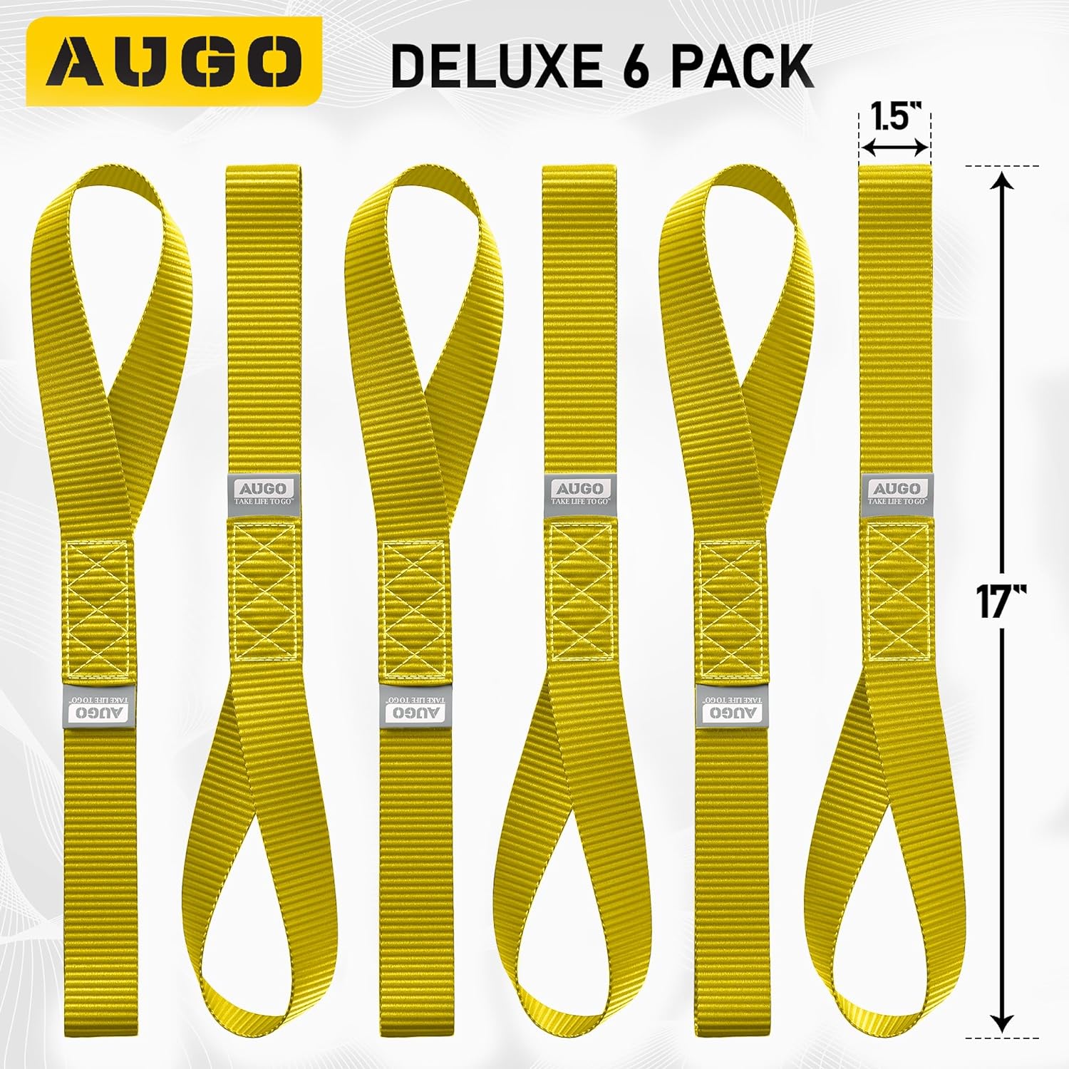Heavy Duty Soft Loop Tie Down Straps - 6 Pack - 1.5" x 17" - 10000 Lb Break Strength