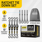Retractable Ratchet Straps - 4 Pack - 1" x 10 Ft - 1200 Lb Break Strength