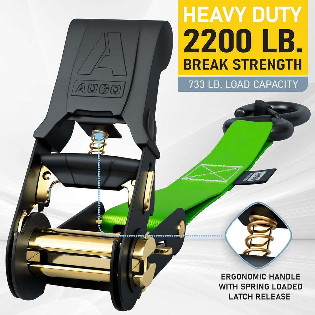 Ratchet Straps - 4 Pack - 1" x 15 Ft - 2200 Lb Break Strength