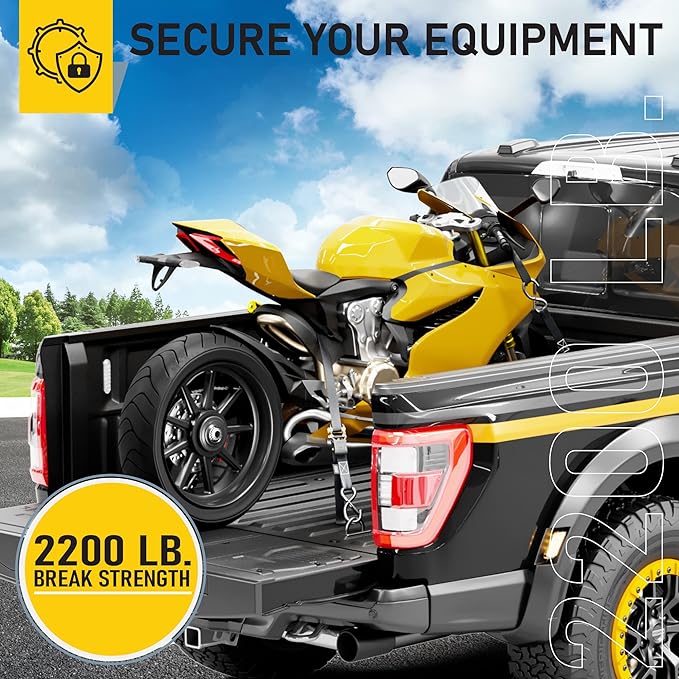 AUGO Ratchet Tie Down Straps -2 PK– 15 FT – Break Strength – Safety Lock S Hooks –for Moving Cargo, Appliances, Lawn Equipment, Motorcycle – Includes 1 Bungee Cord, 2 Soft Loops, Storage Bag