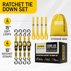 Retractable Ratchet Straps - 4 Pack - 1" x 10 Ft - 1200 Lb Break Strength
